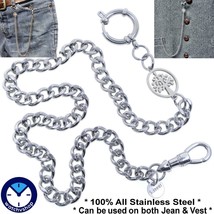 Stainless Steel Pocket Watch Chain Albert Chain Life Tree Fob Swivel Clasp FCS94 - £15.71 GBP
