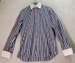 Ateseta Dress Shirt Men Size 15.5 Blue Striped 100% Cotton Collared Butt... - $26.72