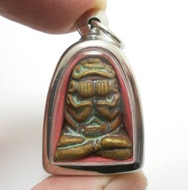 Close Eye Buddha Phra Pidta back Magic Yant blessed in 1979 Thai metal pendant P - £41.64 GBP