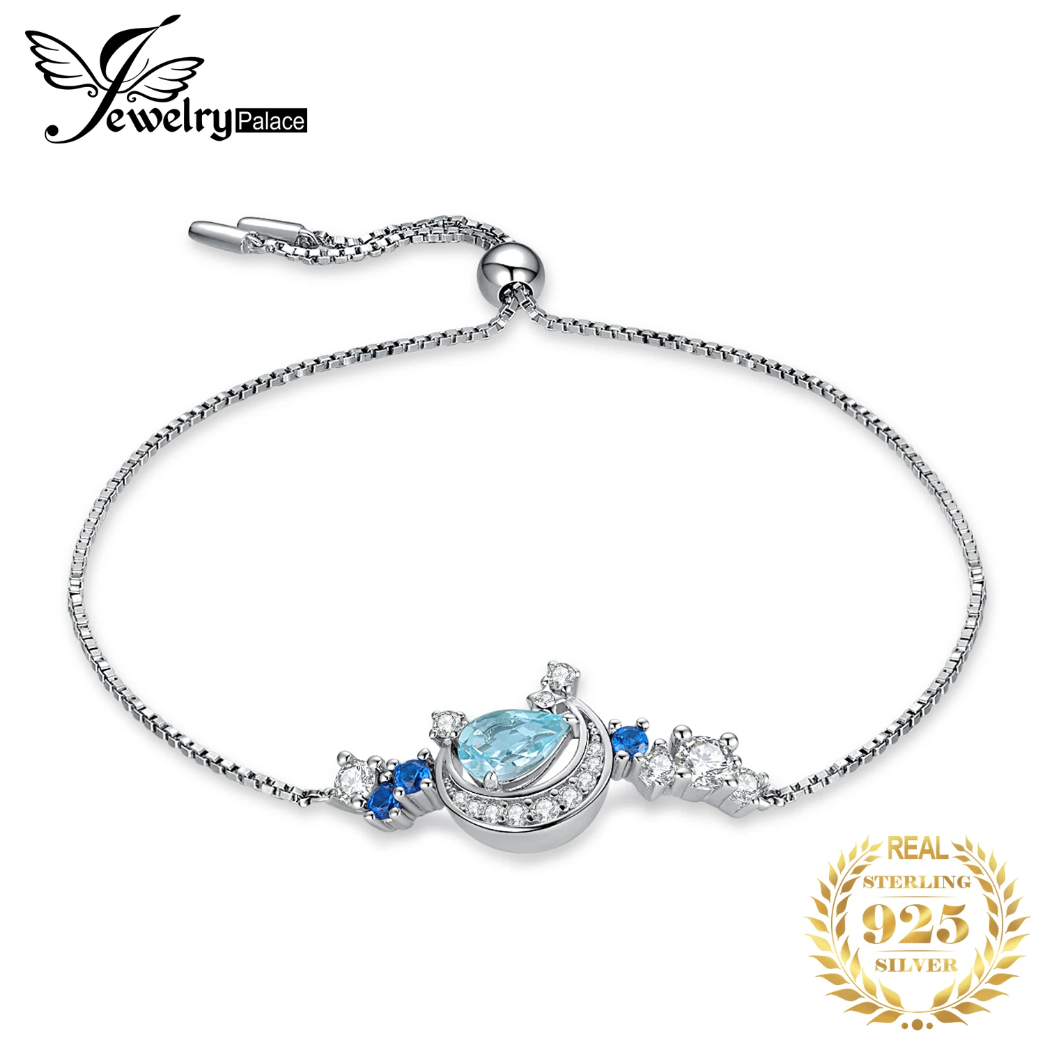 JewelryPalace New Arrival Moon Star Genuine Sky Blue Topaz Created Sapphire 925  - £32.07 GBP