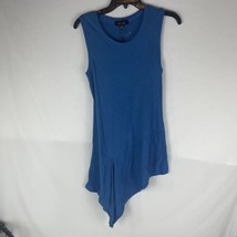 Melissa Paige Shirt S Perite Blue Flowy Tunic Hi-Lo Hem Top Tank Sleeveless - £7.53 GBP