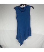 Melissa Paige Shirt S Perite Blue Flowy Tunic Hi-Lo Hem Top Tank Sleeveless - £7.43 GBP