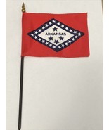 New Arkansas State Mini Desk Flag - Black Wood Stick Gold Top 4” X 6” - $10.90 CAD