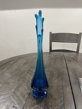 Viking Glass 14 Bluenique Blue Swung Vase in Epic Column Panel MCM Vintage - $148.49