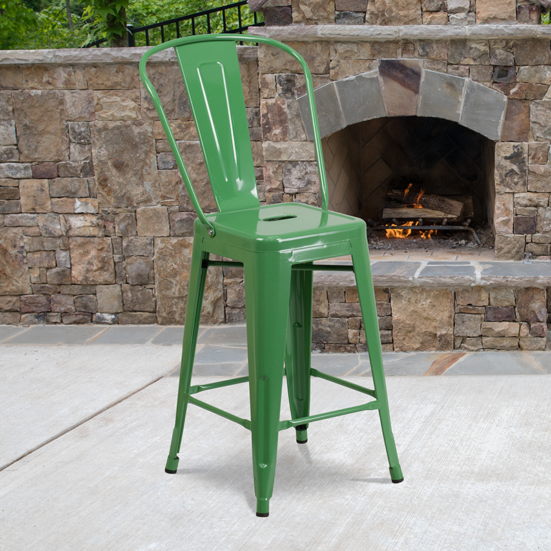 24" Green Metal Outdoor Stool CH-31320-24GB-GN-GG