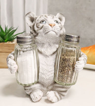 Forest Jungle White Bengal Tiger Cub Hugging Salt And Pepper Shakers Holder Set - £20.45 GBP