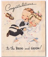 Vintage Greeting Card Bride &amp; Groom Fold Out To Full Sheet - £11.32 GBP