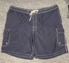 The Foundry Swim Trunks Mens 3XL Cargo Shorts Blue Mesh Lined Drawstring Pockets - $21.06