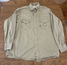 Rasco FR Shirt Mens XL Khaki Pearl Snap Long Sleeve HRC2 Fire Resistant - $23.76