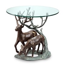 Aluminum Glass Deer Pair End Table 24 Inch Diameter - £637.93 GBP