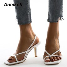 Aneikeh 2021 Summer Women Shoes Stiletto Heels Sandals PU Narrow Band Dress Glad - £37.41 GBP