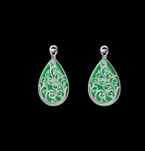 Gardens of Eden Earrings (with Hand Carved Burmese A-Jadeite, 18K White Gold, an - £4,695.73 GBP