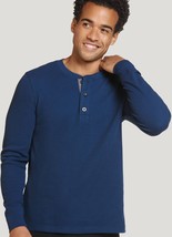 Jockey Thermal Waffle Knit Henley Shirt Sz Large Long Sleeves Blue NWT - £19.78 GBP