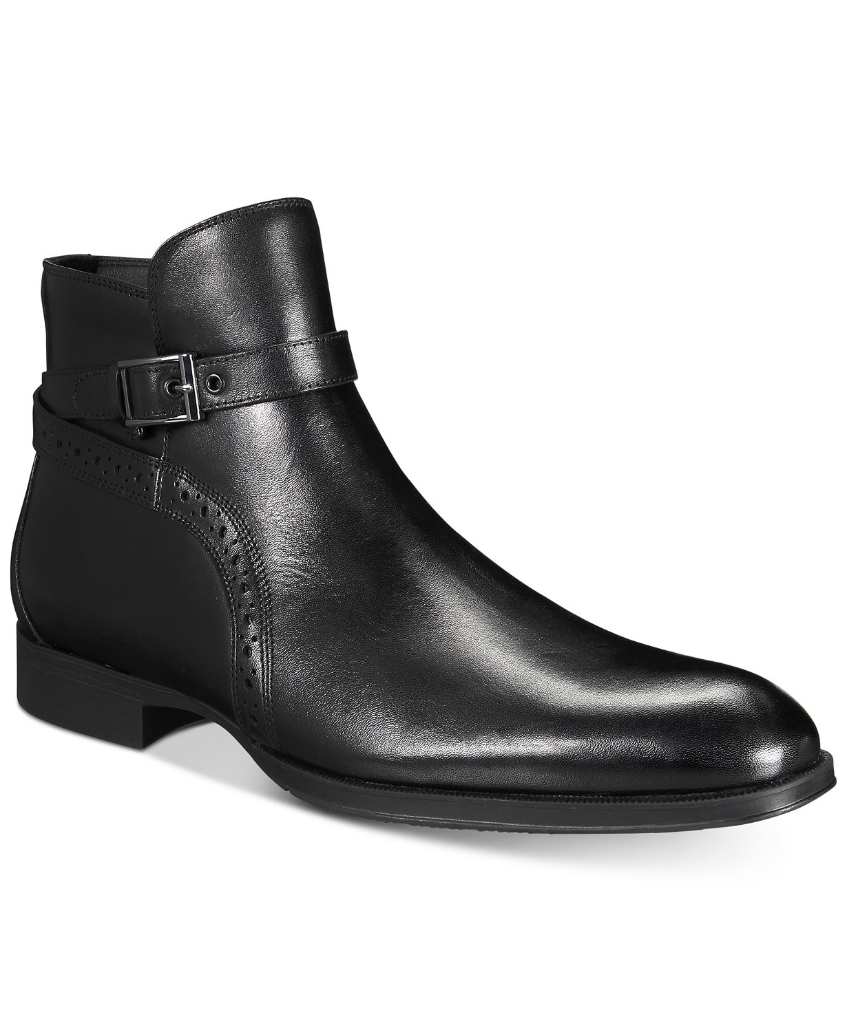 Hand Made Men Black Monk Rounded Buckle Strap Real Leather Ankle Boot US 7-16