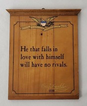 Vintage Wood Wall Plaque Benjamin Franklin 1739 Quote Poor Richard&#39;s NAR... - $11.39