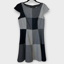 EVA FRANCO wool blend black gray patchwork career office dress size 2 co... - $1,107.48 MXN