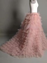 BLUSH PINK Fluffy Tiered Tulle Maxi Skirt Women Plus Size Tulle Skirt with Train image 2