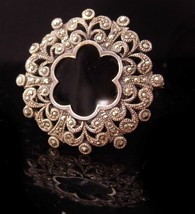 Victorian keepsake Brooch - sterling Marcasite fur pin - Black onyx gift... - $145.00