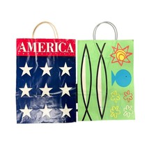 2 VTG Bloomingdales Paper Bags 1990 Laurie Rosenwald Fish/ America The B... - $49.66