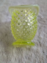 Fenton Topaz Vaseline Opalescent Hobnail Hat Mini Fan Vase 3.5 In Uraniu... - $75.99