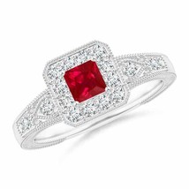 ANGARA Aeon Vintage Inspired Square Ruby and Diamond Halo Engagement Ring - £1,207.53 GBP