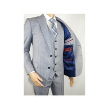 Men Suit BERLUSCONI Turkey 100% Italian Wool Super 180's 3pc Vested #Ber7 Sky image 6