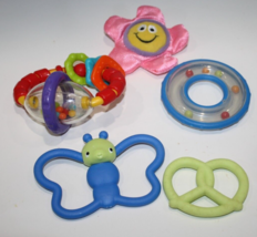 Mixed Lot 5 Baby Teething Toys Kids II Ring Rattle Bright Starts Butterf... - £11.37 GBP