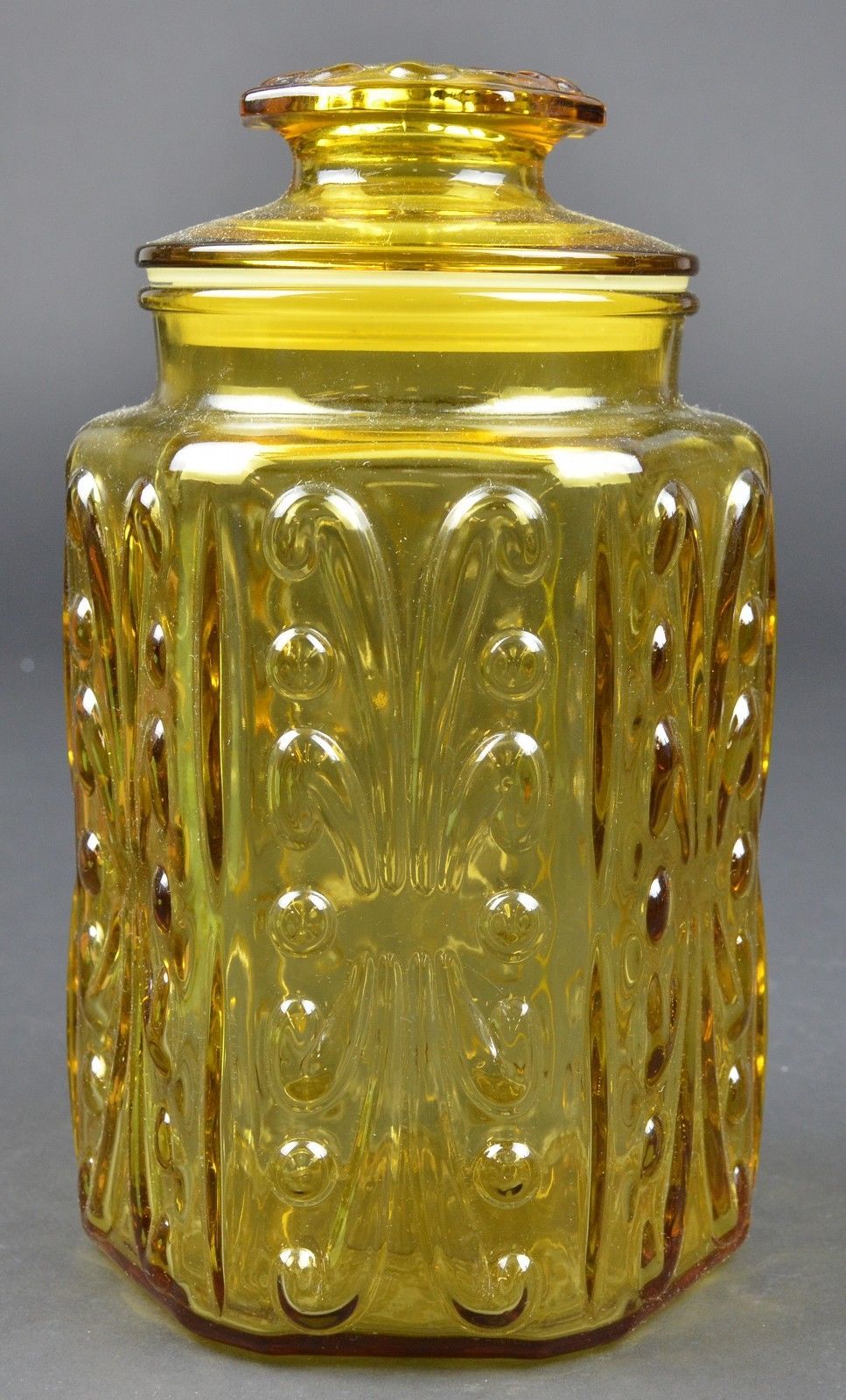 Vintage Imperial Glass Harvest Gold Pattern Lidded Canister 9.5" T Kitchen Jar - $24.18