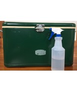 Vtg Thermos Large Green Metal Cooler Ice Box Chest Distressed Cracked Decor - £97.73 GBP