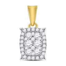 14k Yellow Gold Womens Round Diamond Vertical Rectangle Cluster Pendant 1/4 Cttw - £239.00 GBP