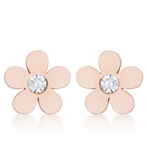 Daisy 0.3ct CZ Rose Gold Stainless Steel Flower Stud Earrings - $477.54 MXN