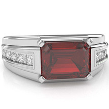 Men&#39;s Lab-Created Ruby Diamond Channel Ring In Solid 14k White Gold - £666.23 GBP