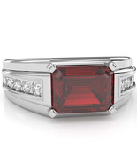 Men&#39;s Lab-Created Ruby Diamond Channel Ring In Solid 14k White Gold - $1,156.14 CAD