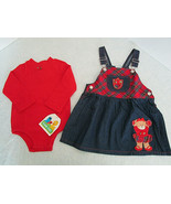 Toddler Girl 24 mo. OUTFIT Denim Jumper &amp; Red Long Sleeve Sweater Romper... - £14.02 GBP