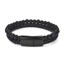 I 6mm natural stone men bracelet black genuine leather magnetic buckle bangle 18 5 20 5 thumb200