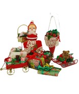 Vintage MCM Lot Flocked Santa Miniature Wrapped Christmas Present Decora... - $432.40 MXN