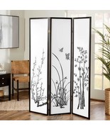 3 Panel White Floral Butterfly Folding Privacy Screen Room Divider Wood ... - £82.49 GBP