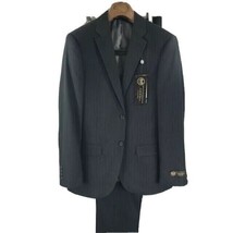 Caravelli Collezione Men&#39;s 2 Piece Gray Pinstriped Suit Flat Front Size 36R - $119.99