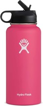 Watermelon-Colored 32 Oz. Hydro Flask Wide Mouth Water Bottle With Straw Lid And - £70.73 GBP