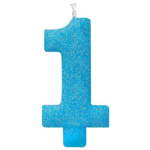 Baby Boy Glitter Blue 1 One 5" Candle 1st Birthday Party Supplies Large - $4.46