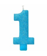 Baby Boy Glitter Blue 1 One 5&quot; Candle 1st Birthday Party Supplies Large - £3.49 GBP