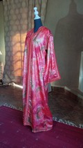 Vintage 70&#39;s red and green Embroidered Moroccan Maxi Brocade Floral kaft... - £148.48 GBP