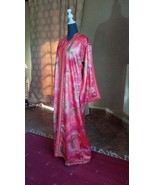 Vintage 70&#39;s red and green Embroidered Moroccan Maxi Brocade Floral kaft... - $253.49 CAD