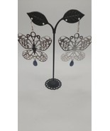 JEWELRY Silvertone  Butterfly W Blue Stone Dangling  Pierced Earrings Co... - £4.68 GBP