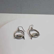 Earrings Women&#39;s Jewelry Fine Dolphin Dangle Hoop Sterling Silver 3/4&quot; Pair - £21.65 GBP
