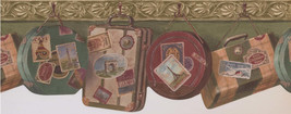 Vintage Suitcases Bags on Hooks Olive Green FFM10065B Wallpaper Border - £23.88 GBP