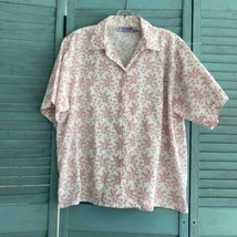 Haband Button Up Collared Shirt ~ Sz L ~ Short Sleeve ~ Pink &amp; White ~ F... - £12.64 GBP