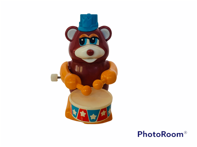Primary image for Wind Up Toy Vtg plastic figure anthropomorphic teddy bear Tomy drummer drum cub