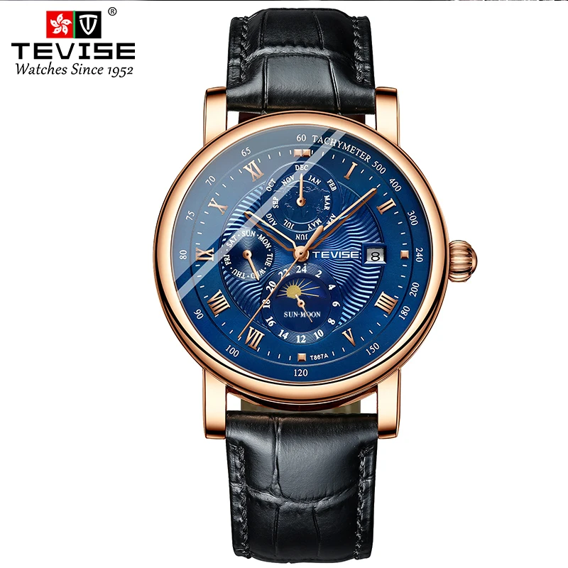 T867A Multi-function dial moon phase waterproof leather mechanical watch... - $71.98