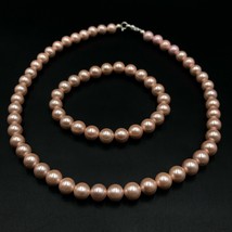 Cultured Pink Shell Pearl 8x8 mm Beads Stretch Necklace &amp; Bracelet Set 1 - £14.22 GBP